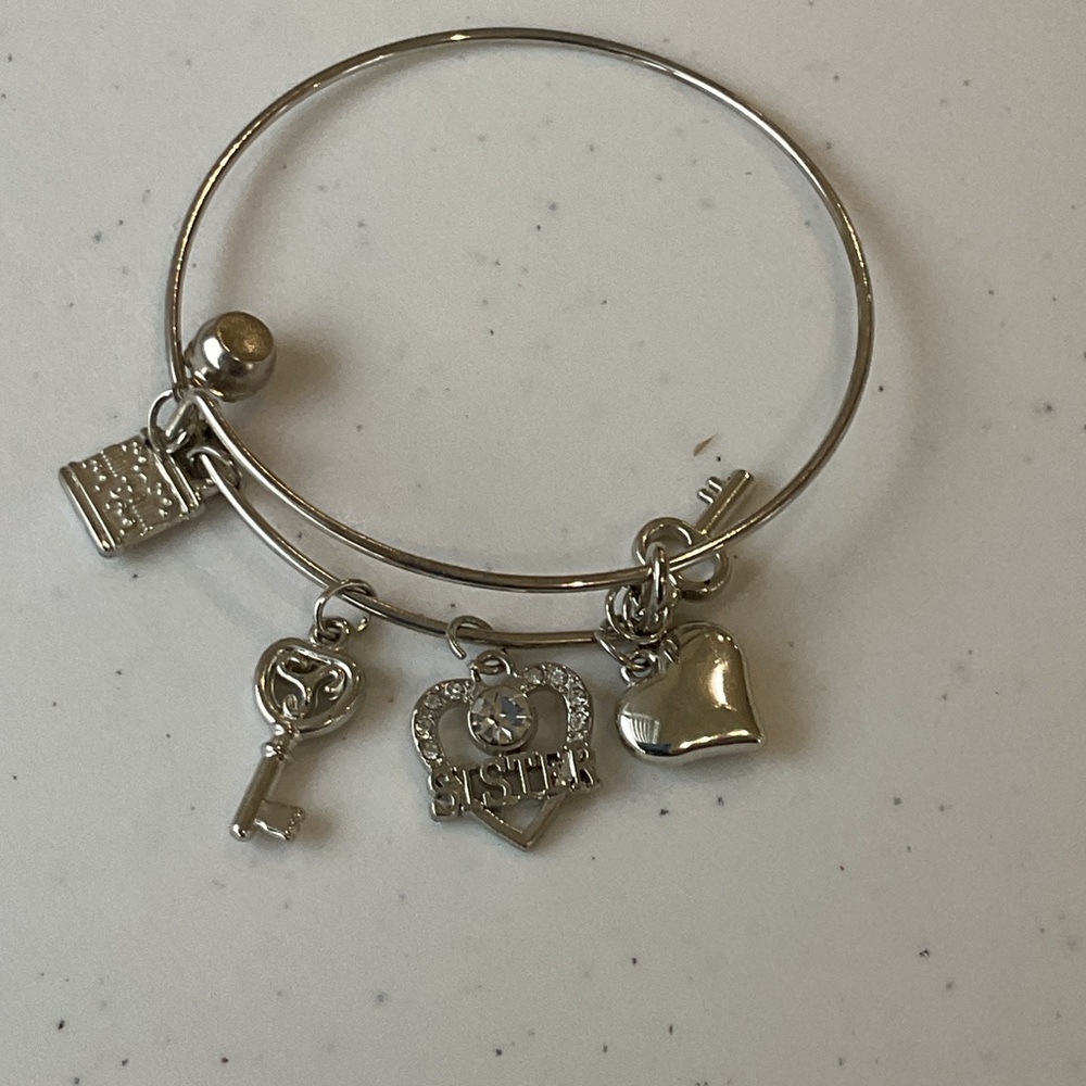 Silver Charm Bracelet with Heart and Key